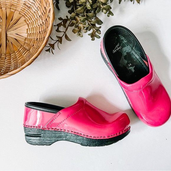 Dansko Shoes Dansko Patent Leather Hot Nen Pink Slip On Mule Clogs